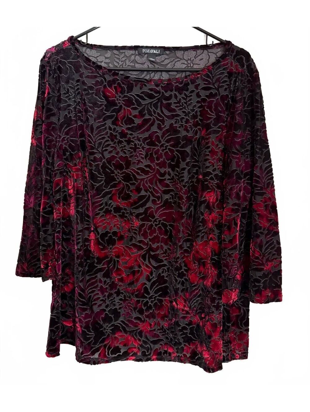 Roz & Ali Women's Velvet Inspired Floral Blouse Size XL Extra Large Red Black